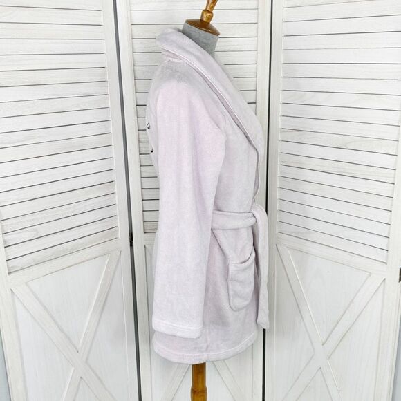 Victoria’s Secret Embroidered Plush Fleece Shortie Robe Lilac XS Small - Picture 3 of 12